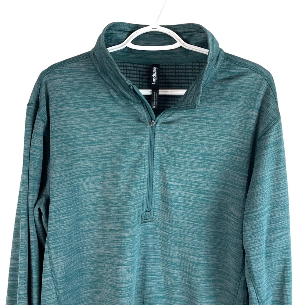 Landway 1/4 Zip Pullover‎ Mens XL Teal Space Dye Grid Fleece Athletic Top